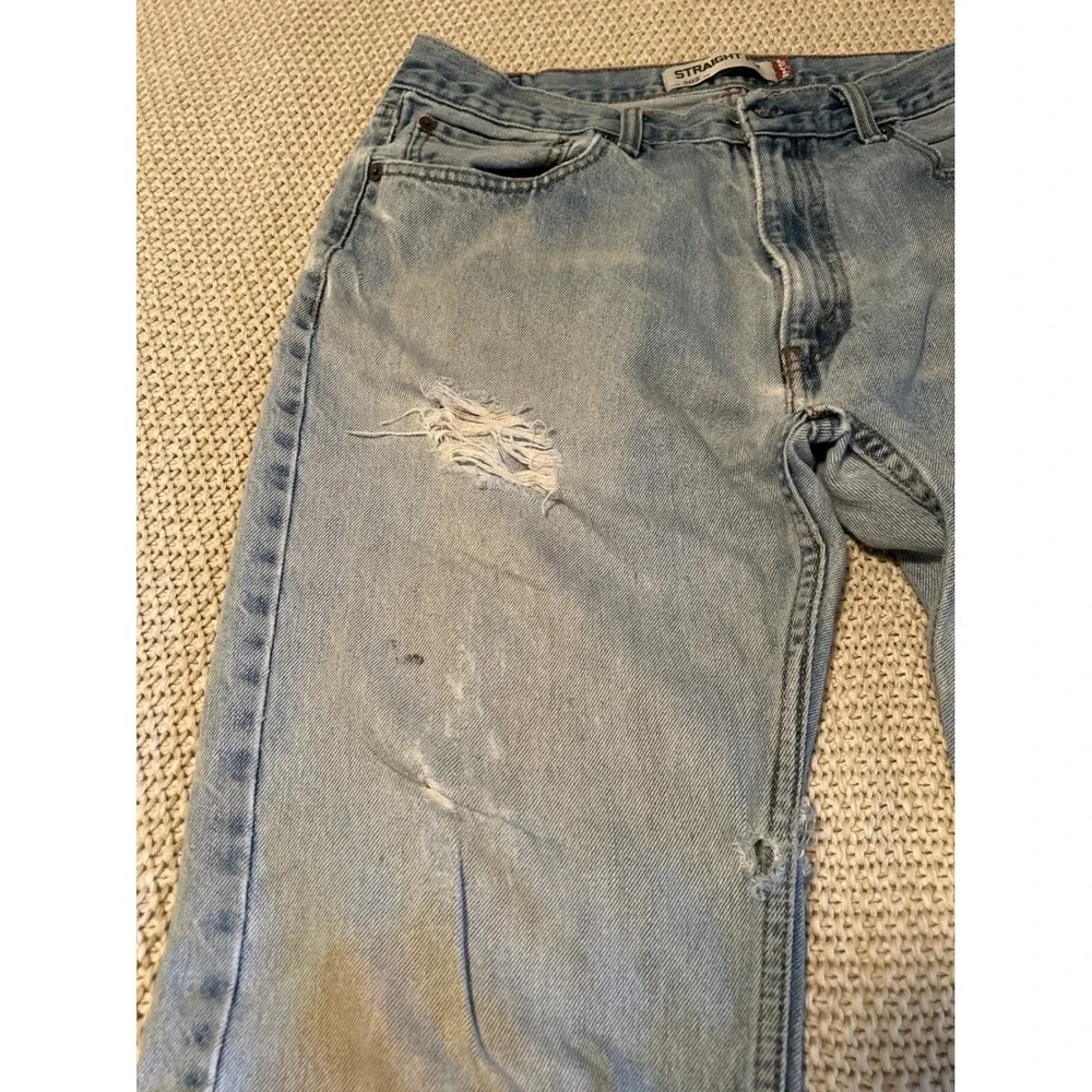 Levi's 505 Jeans Mens W36 L32 Light Wash Denim Straight Leg Distressed Worn #110